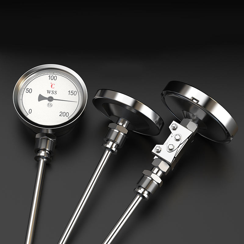 Tipo axial-radial industrial comprimento personalizado 1/2 rosca 304 aço inoxidável 1.6 termômetro bimetálico tipo ponteiro de precisão