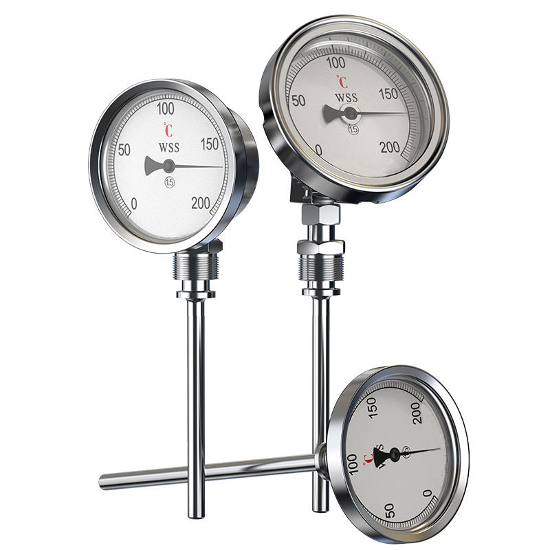 Tipo axial-radial industrial comprimento personalizado 1/2 rosca 304 aço inoxidável 1.6 termômetro bimetálico tipo ponteiro de precisão